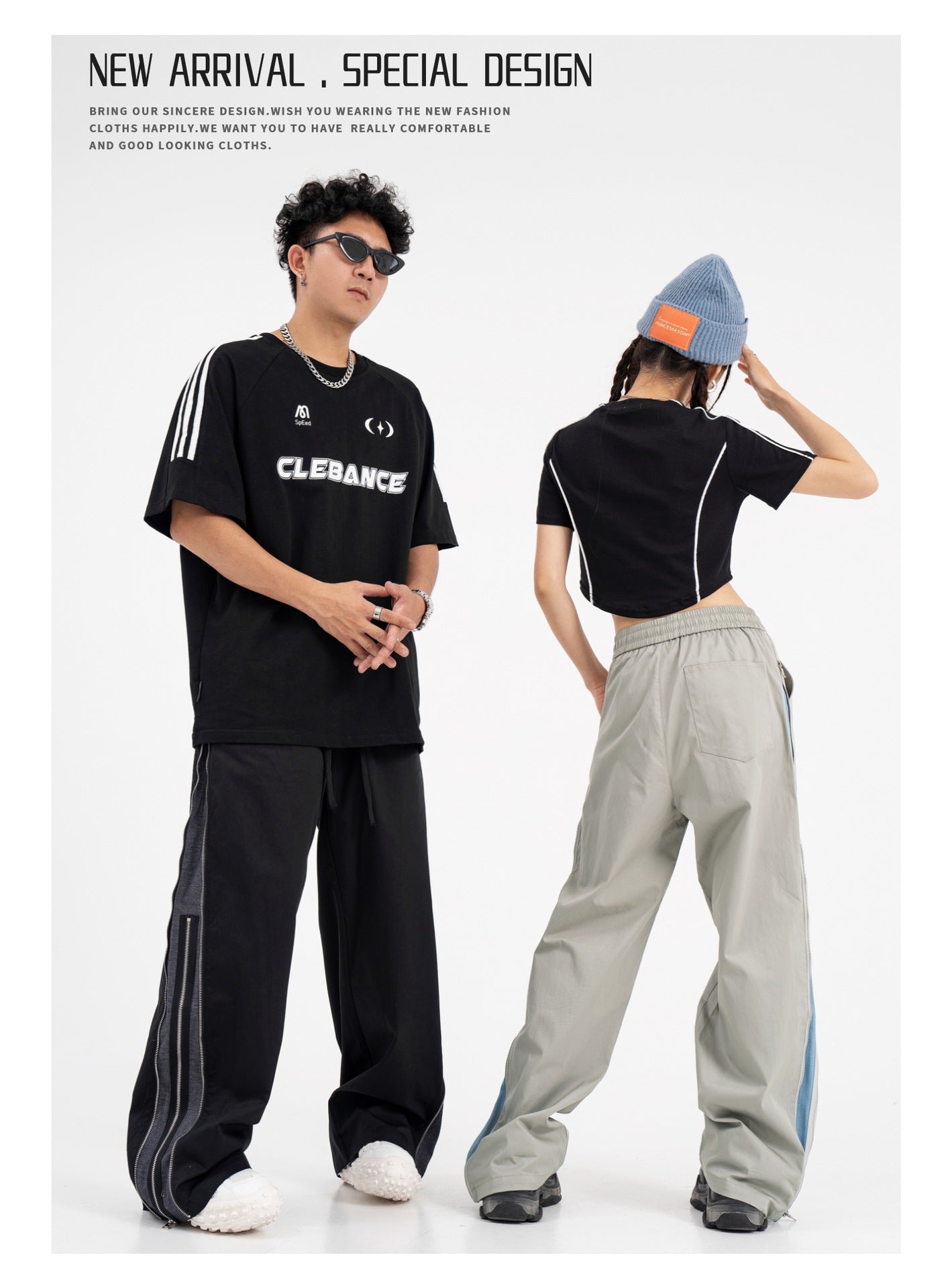 Double Layer Zipper Contrast Color Elastic Straight-leg Pants