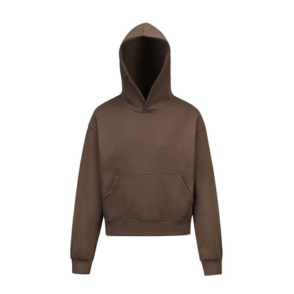 Brushed Basic Solid Color Short Hoodie For Men And Women