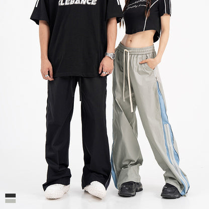 Double Layer Zipper Contrast Color Elastic Straight-leg Pants