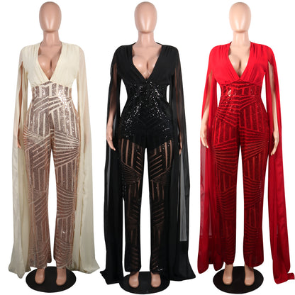 European And American Sexy Sequined Evening Dress Fashion Suit