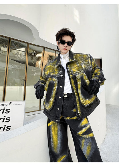 Jacket Denim Trousers Men's Loose Outfit