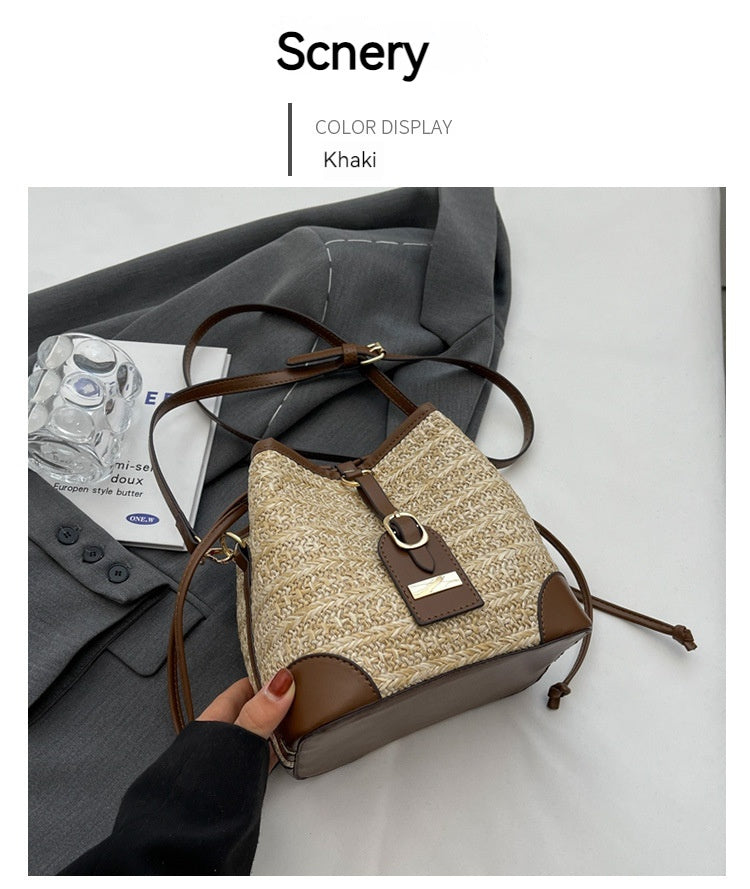 Summer Korean Straw Plaited Pull-belt Simple Beach Weaving Shoulder Messenger Bag