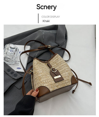 Summer Korean Straw Plaited Pull-belt Simple Beach Weaving Shoulder Messenger Bag