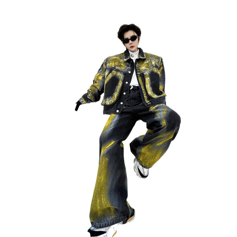 Jacket Denim Trousers Men's Loose Outfit