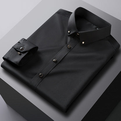 British Style Silk Rhinestone Solid Color Business Slim Shirt