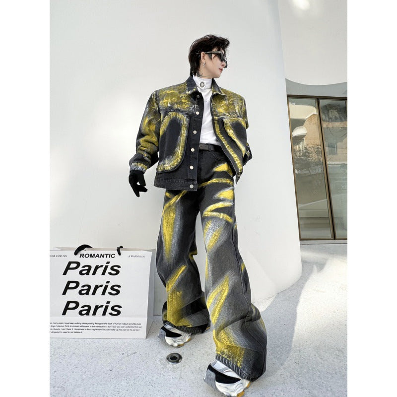 Jacket Denim Trousers Men's Loose Outfit