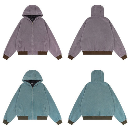 Washed And Worn Retro Hooded Jacket