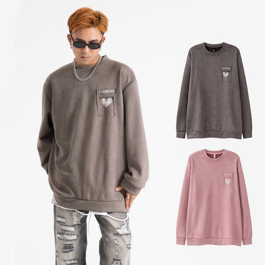 Street Patch Letter Three-dimensional Embroidered Deerskin Velvet Sweater
