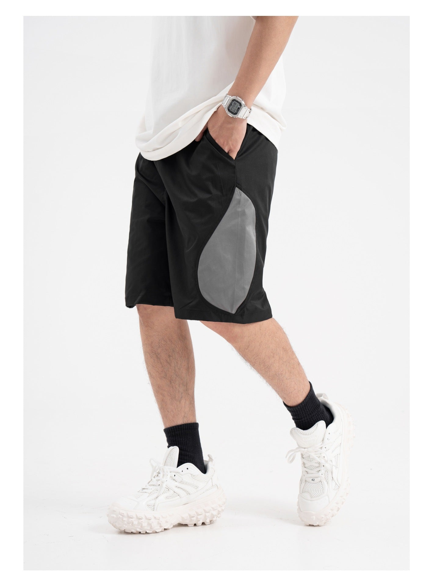 Mechanical Style Color Matching Elastic Straight Cargo Pants