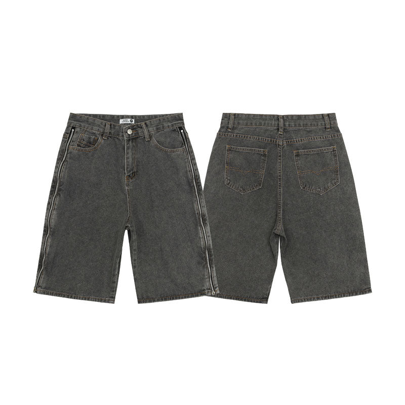 American Retro Black And Red Double Zipper Washed Do The Old Cowboy Shorts