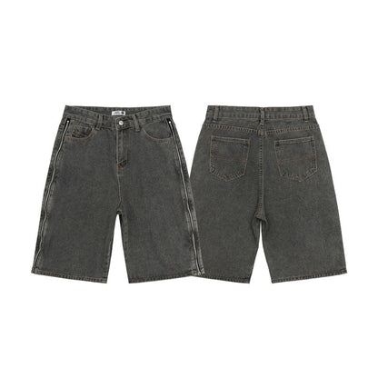 American Retro Black And Red Double Zipper Washed Do The Old Cowboy Shorts