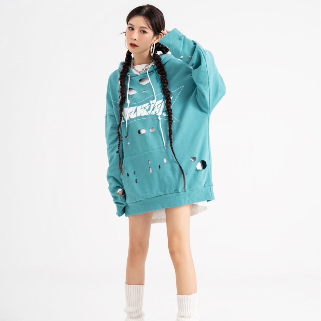 American Style Hip Hop Loose Hole Hooded Sweater