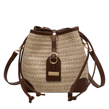 Summer Korean Straw Plaited Pull-belt Simple Beach Weaving Shoulder Messenger Bag