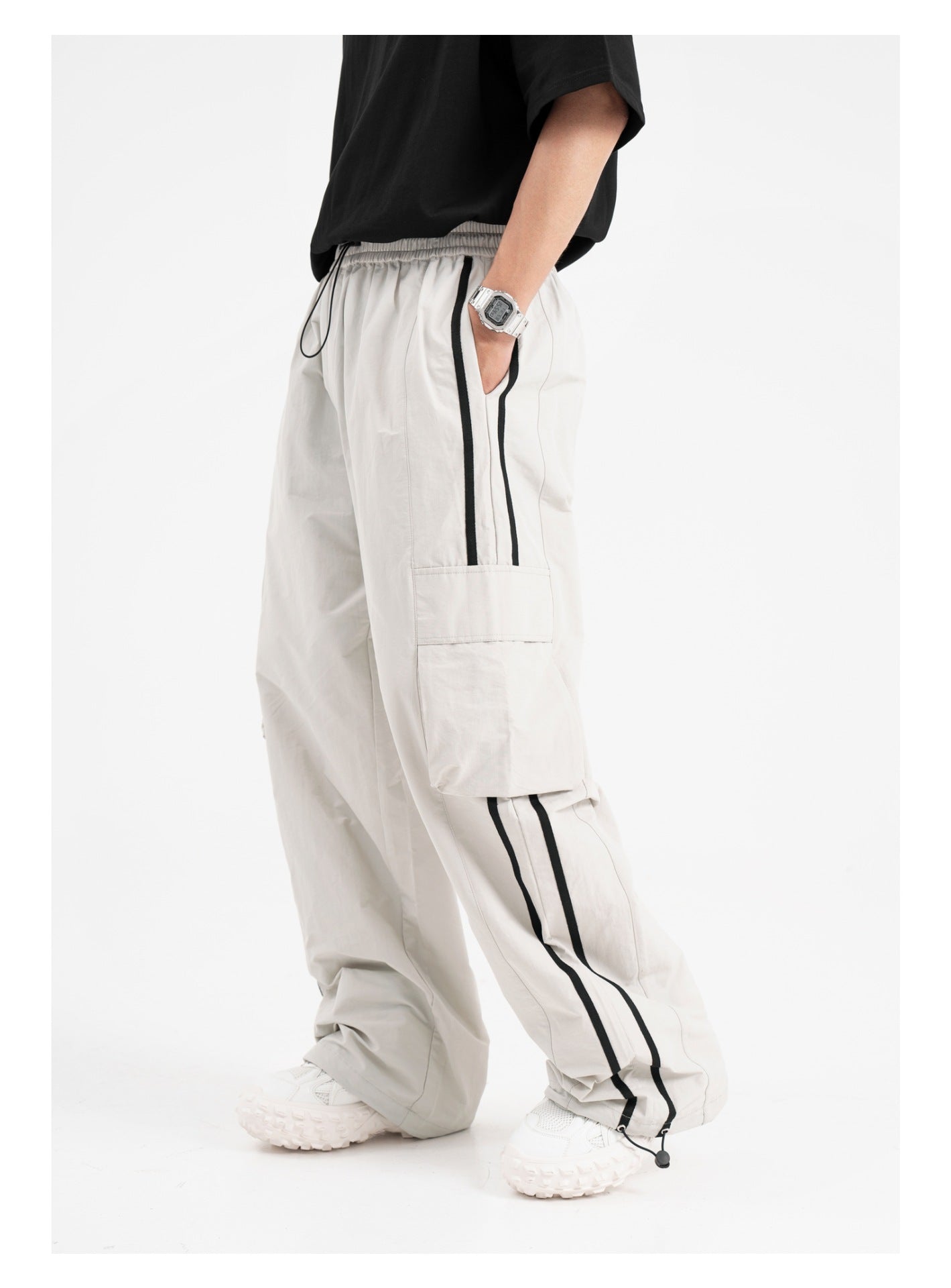 American Retro Piano Bag Stitching Casual Straight Trousers