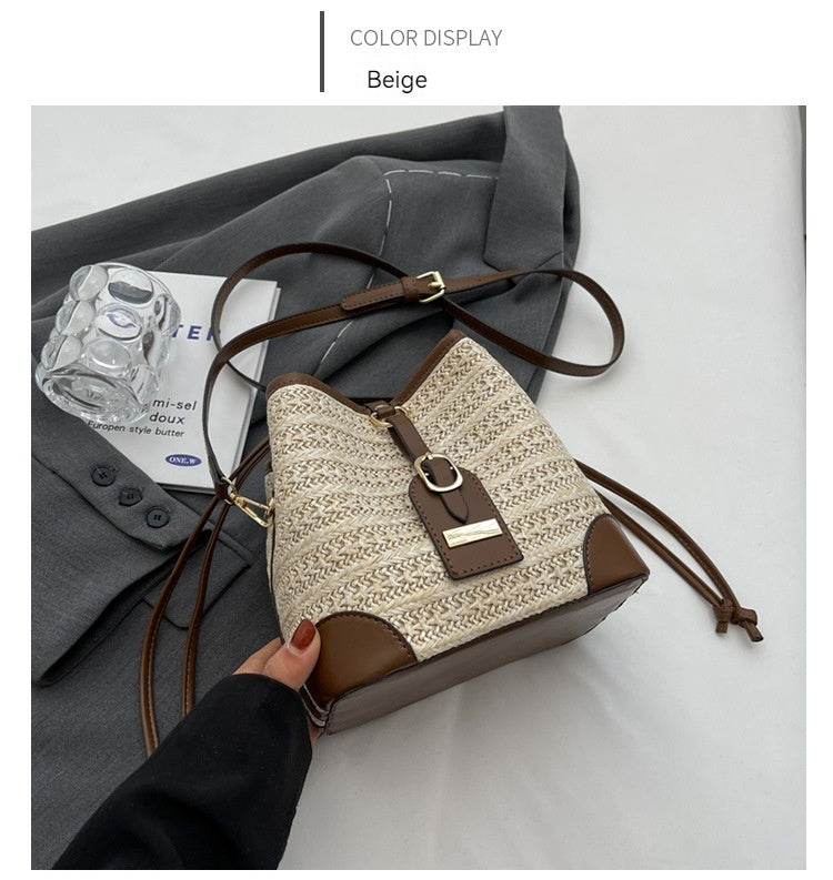 Summer Korean Straw Plaited Pull-belt Simple Beach Weaving Shoulder Messenger Bag