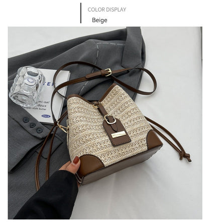 Summer Korean Straw Plaited Pull-belt Simple Beach Weaving Shoulder Messenger Bag