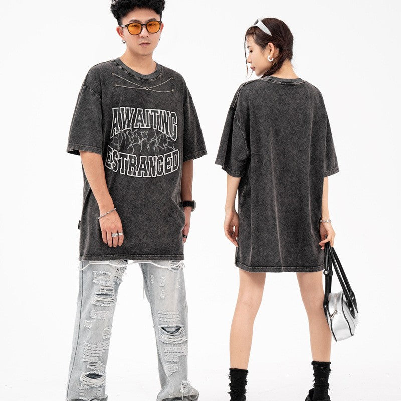 Washed And Worn Loose Chain Design Top