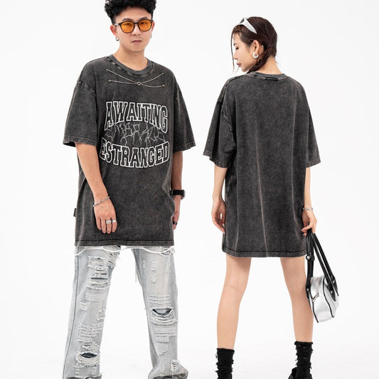 Washed And Worn Loose Chain Design Top
