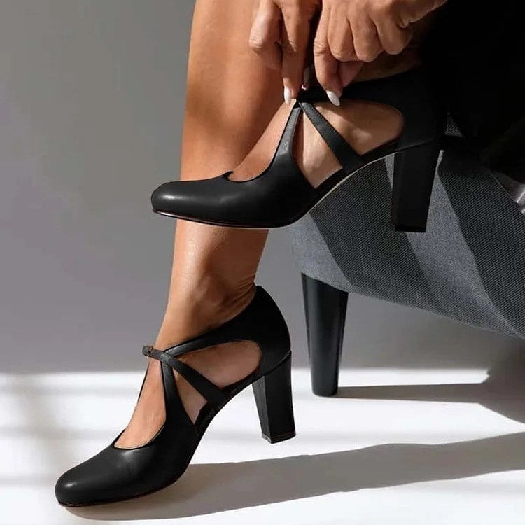 Women's High Heel Round Toe Buckle Large Size Shoes