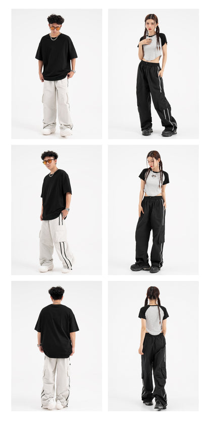 American Retro Piano Bag Stitching Casual Straight Trousers