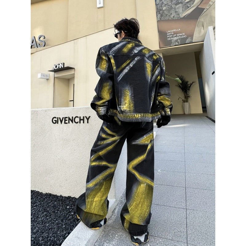 Jacket Denim Trousers Men's Loose Outfit
