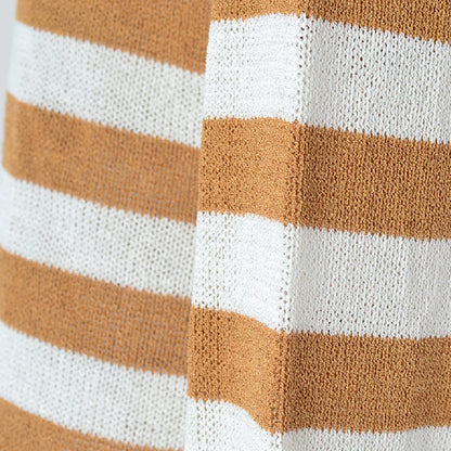 Plus Size Women's Loose Striped Sweater Long Sleeve Color Matching Round Neck Sweater