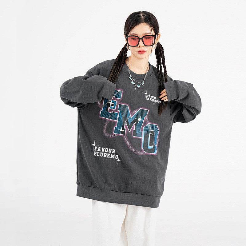 Fashion Letters Printed Long Sleeve Crew Neck Sweater