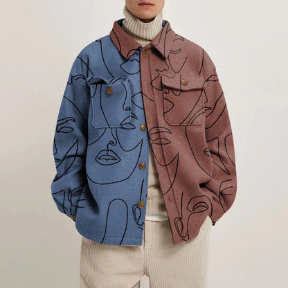 Men's Casual Fashion Vintage Printing Splicing Coat