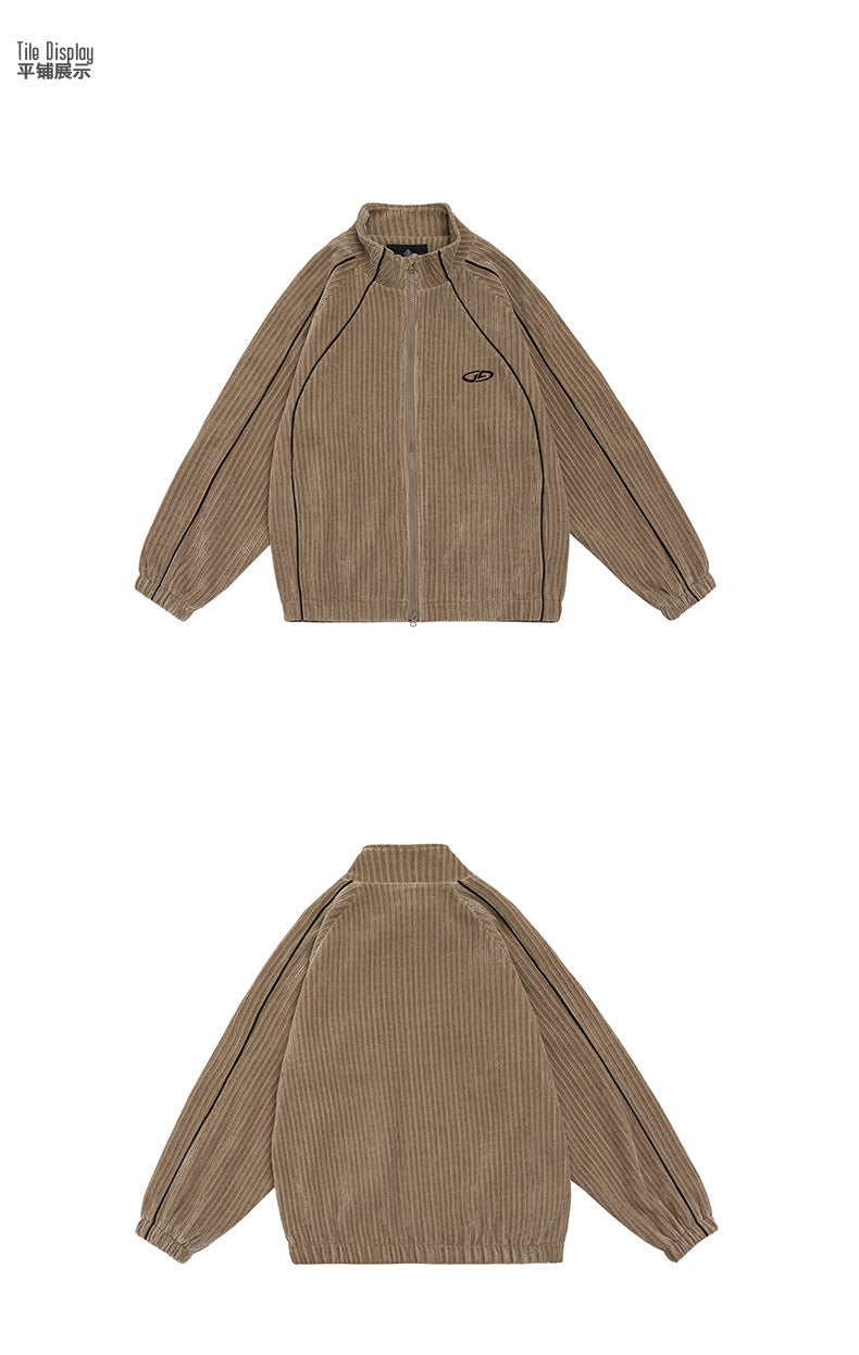Retro Autumn Japanese Color Matching Chenille Stand-up Collar Cardigan Coat