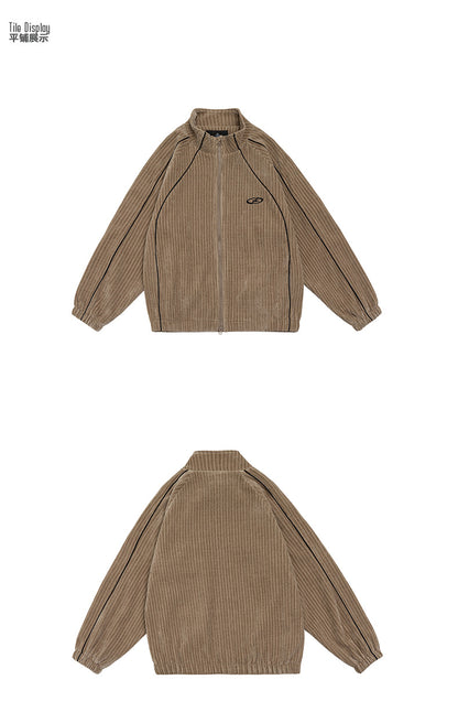 Retro Autumn Japanese Color Matching Chenille Stand-up Collar Cardigan Coat