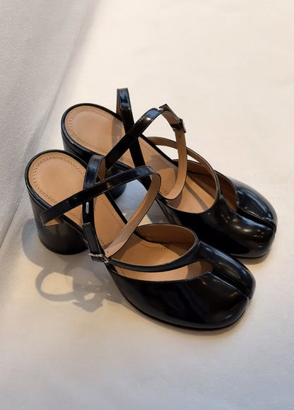 Niche Split Toe Women's Chunky Heel Cross Lace-up Shoes