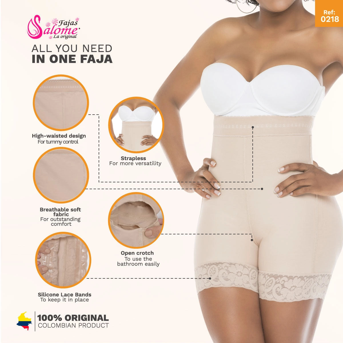 FAJAS SALOME 0218 | COLOMBIAN SHAPEWEAR GIRDLE HIGH-WAIST SHORTS FOR WOMEN | DAILY USE BODY SHAPER WITH BUTT LIFT & TUMMY CONTROL | POWERNET