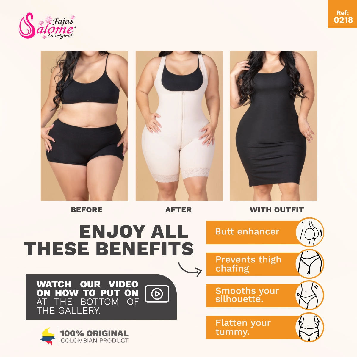 FAJAS SALOME 0218 | COLOMBIAN SHAPEWEAR GIRDLE HIGH-WAIST SHORTS FOR WOMEN | DAILY USE BODY SHAPER WITH BUTT LIFT & TUMMY CONTROL | POWERNET