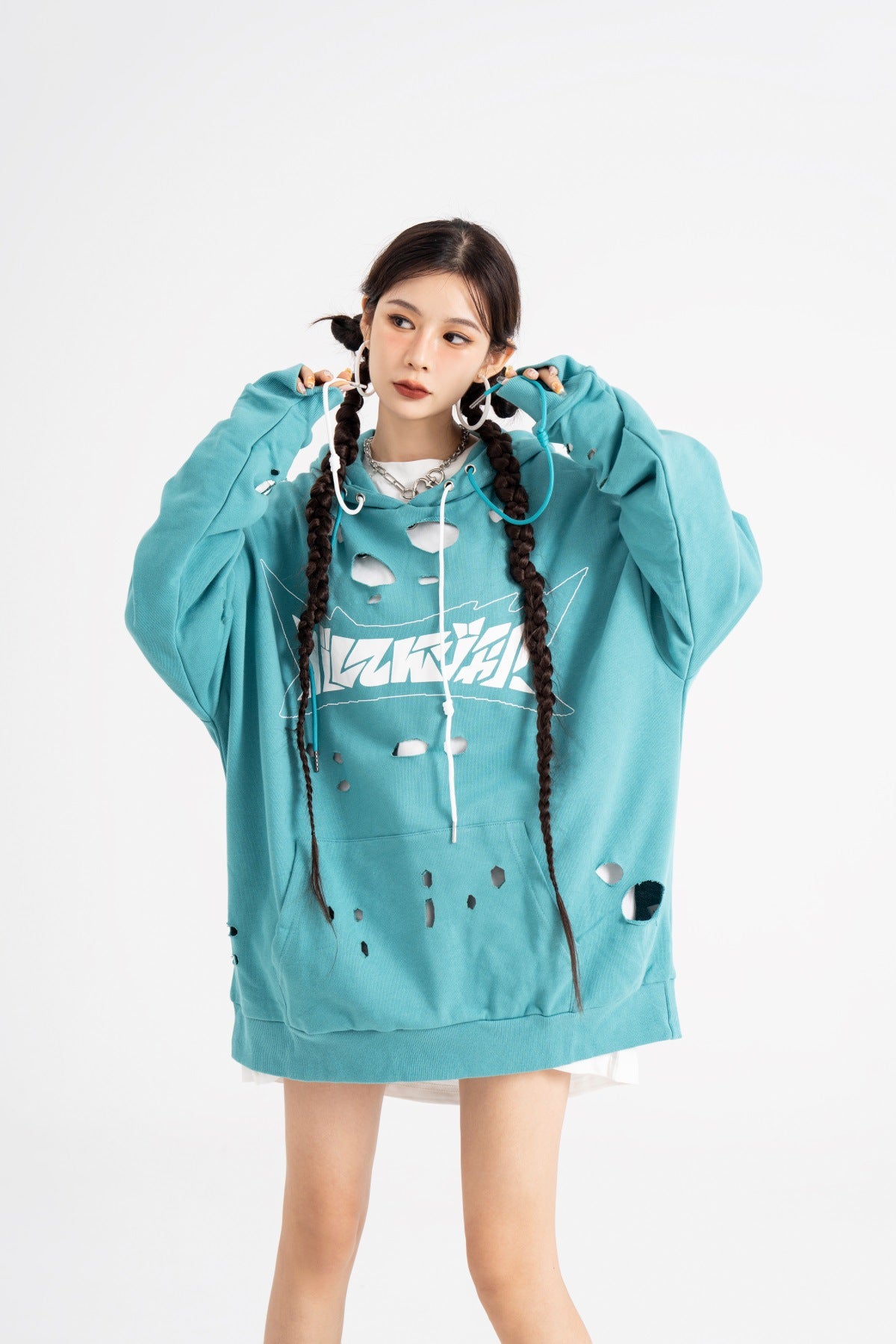 American Style Hip Hop Loose Hole Hooded Sweater