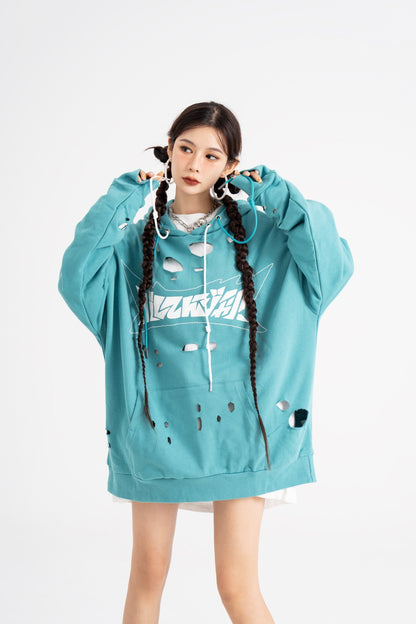 American Style Hip Hop Loose Hole Hooded Sweater