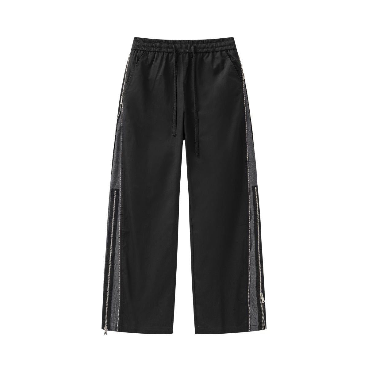 Double Layer Zipper Contrast Color Elastic Straight-leg Pants