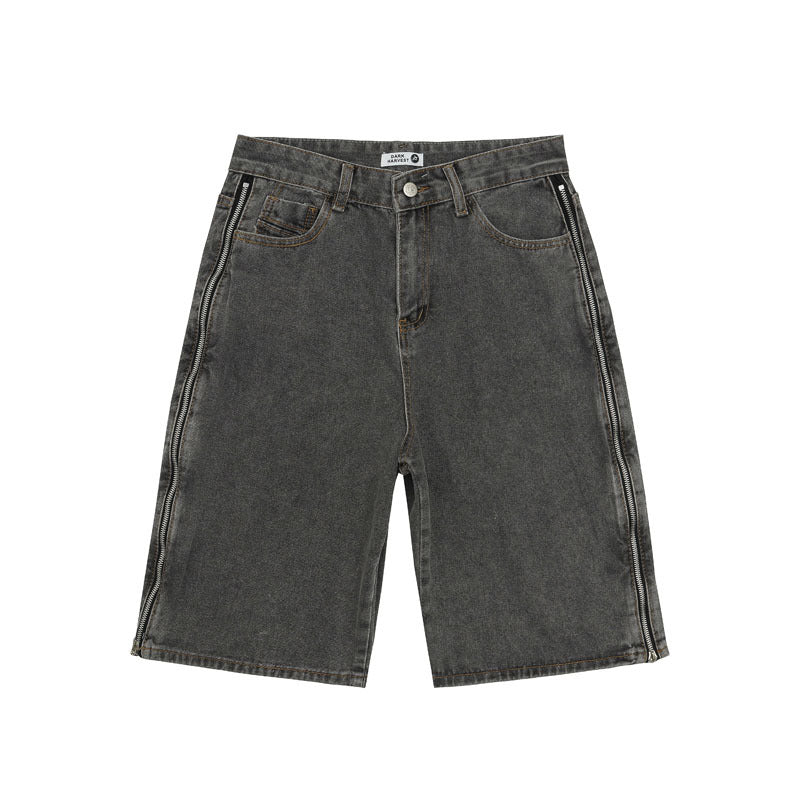 American Retro Black And Red Double Zipper Washed Do The Old Cowboy Shorts