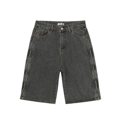 American Retro Black And Red Double Zipper Washed Do The Old Cowboy Shorts